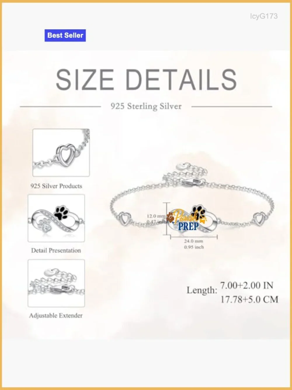 925 Sterling Silver Link Bracelet with Paw Print Charms Adjustable Chain